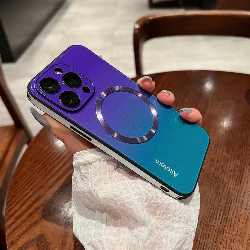 Gradient Magnetic Mobile Phone Shell for iP Drop-Resistant Tempered Glass Comes with Lens Protector Accessories Smartphone Accessories Smartphone magnetic case