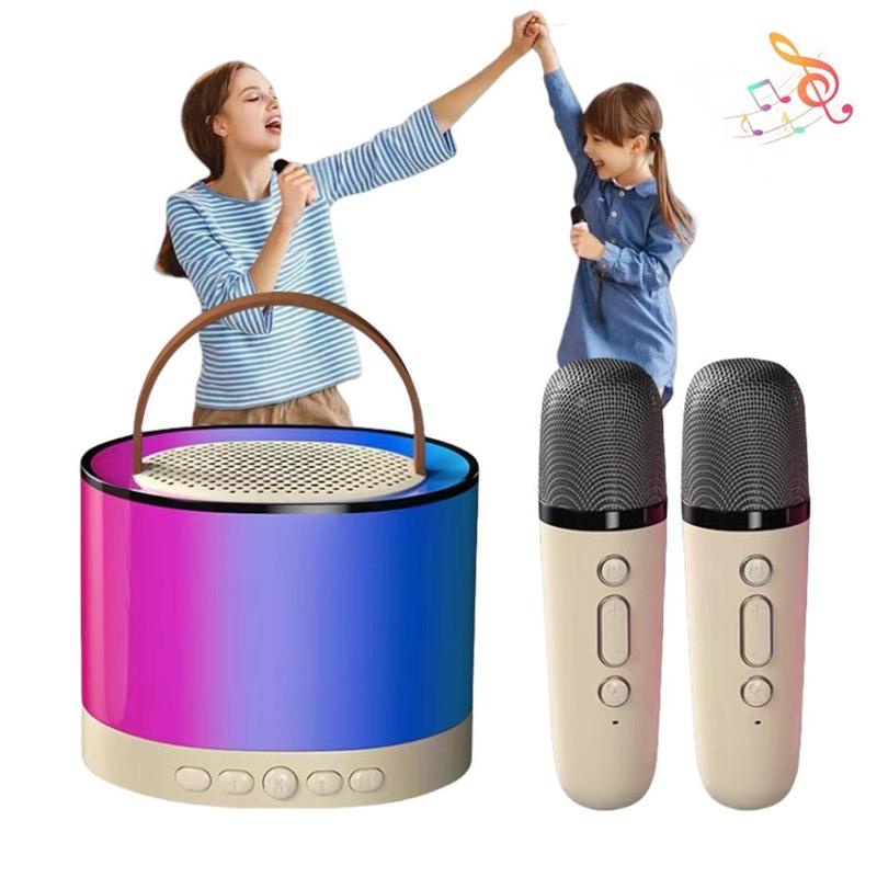 Portable Wireless Microphone & Speaker, USB Rechargeable Mini Karaoke Machine with 2 Wireless Microphones, Bluetooth-compatible Microphones for Home