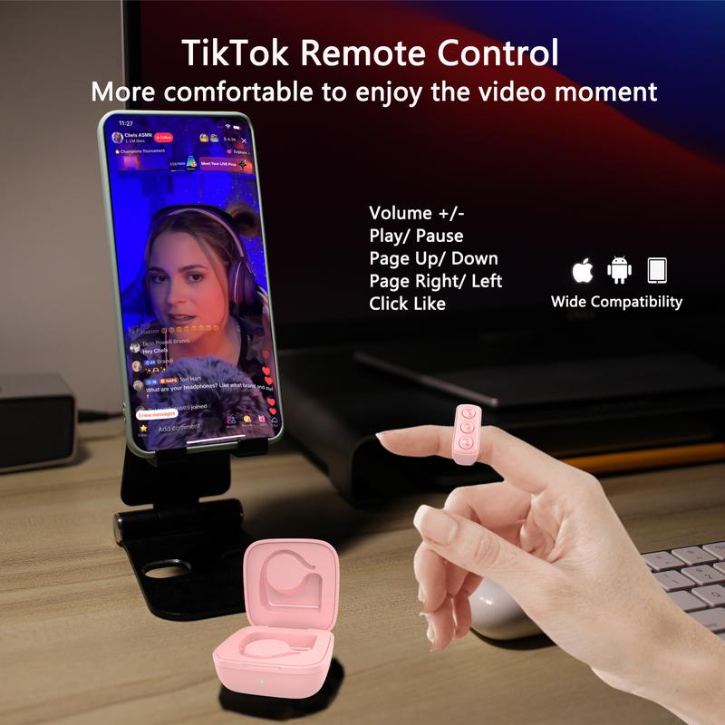 [Stocking Stuffers] Wireless Page Turner TikTok Scrolling Button Ring Fingertip Bluetooth Remote Control with Charging Case for Phone, Ring for iPhone, iPad, Android, Bluetooth Remote tiktok  remote Selfie Camera