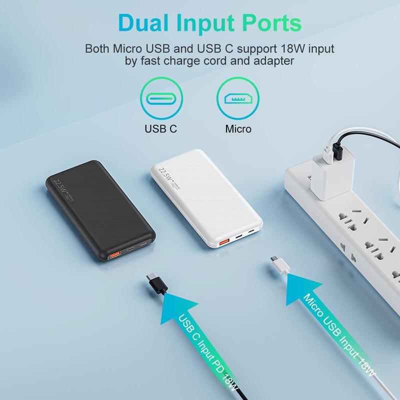 10000mAh Power Bank, Portable Charger, External Battery Power Bank with USB C Output Inputs, Compatible for iPhone, Samsung