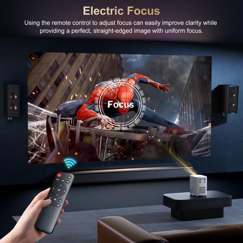 HD Projector with WiFi and Bluetooth, [Electric Focus 4K Support] 1080P Native Projector 5000 Lumens Portable Mini Projector, Outdoor Movie Projector Compatible with TV Stick Android HDMI USB Audio  Home theater，Christmas Gifts Speaker