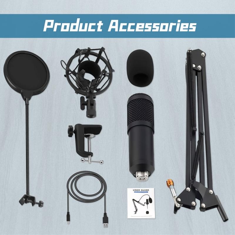 USB Microphone, Professional 192kHz 24Bit Plug & Play PC Computer Condenser Cardioid Mic Kit with Sound Advanced Chipset, for Streaming, Podcast, Studio Recording and Games Audio Smartphone