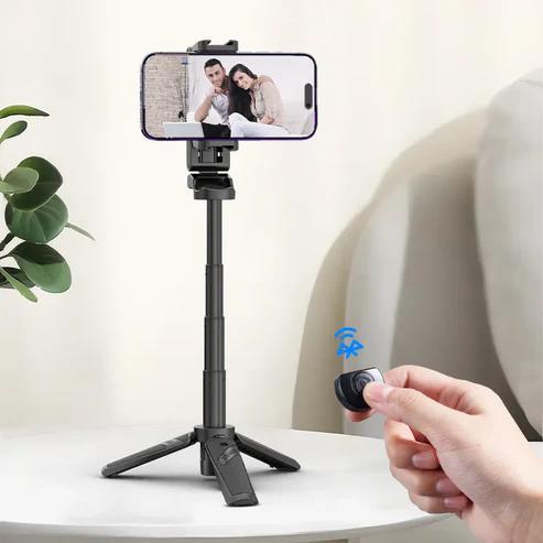 ULANZI JJ02 Selfie Stick Tripod, Extendable Grip Phone Tripod with Detachable Remote Pocket Size, 3-in-1 Mini Phone Grip 2 Cold Shoe, 10m 393.7'' Wireless Shutter, Vlog Livestreaming Photography