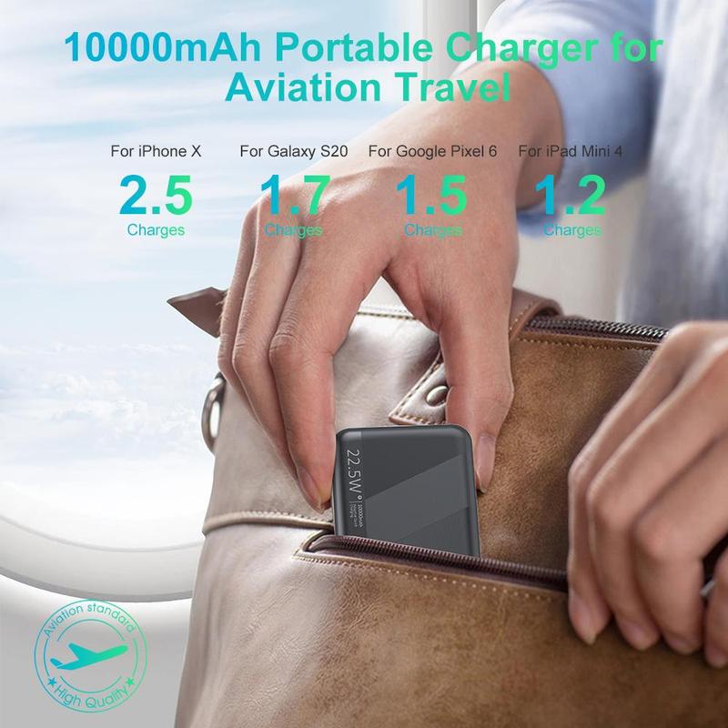 10000mAh Power Bank, Portable Charger, External Battery Power Bank with USB C Output Inputs, Compatible for iPhone, Samsung