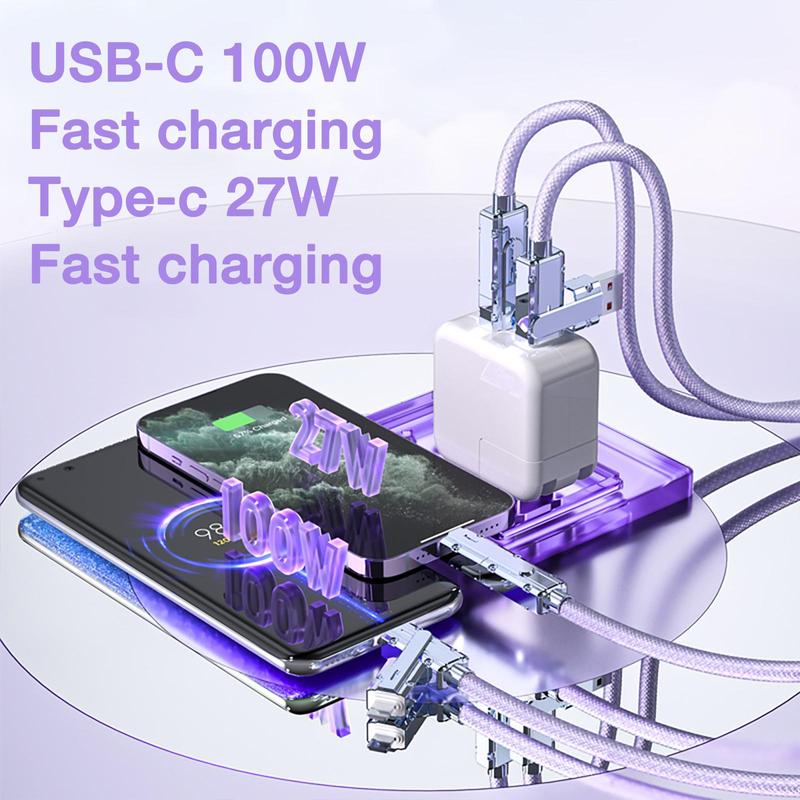 Type C 27W USB-C 100W Nylon Braided Fast Charger Cable, Fast Charging Cellphone Data Cable for iOS & Android Smartphone, Portable Car Charger Cable for iPhone 16 Charger