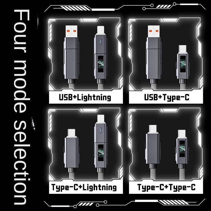 PD 66W + 27W USB to Type-C Phone Fast Charging Data Cable, 1 Count Silicone Material Phone Data Cable with Digital Display Suitable for iPhone & Android Phones