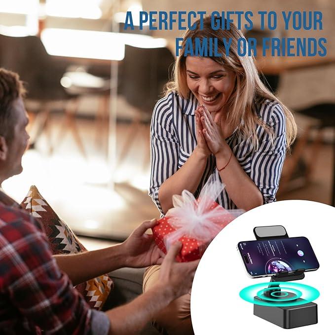 5 IN 1 Wireless Bluetooth Cell Phone Holder Speaker Universal Foldable, Bluetooth 5.0 FM HD Bassup Answer Calls, Emergency Power Bank,  360° Rotation Phone Speaker Stand & Charger, Speakers for Kitchen Travel Party Outdoors Gym iphone  holder