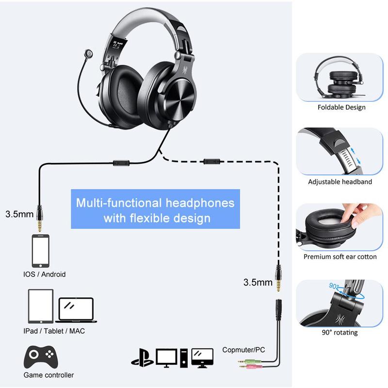 OneOdio A71D Wired Over-ear Headphone, Gaming Headset with Detachable Microphone, Stereo Sound Wired Headset for PC Computer PS4 Xbox