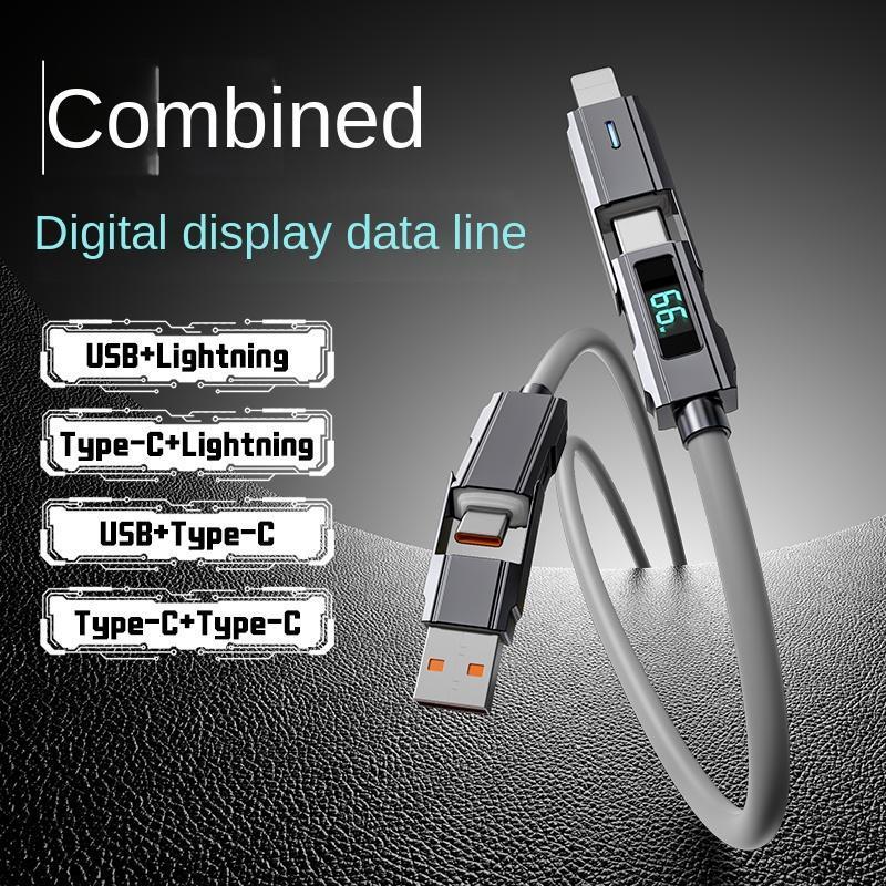 PD 66W + 27W USB to Type-C Phone Fast Charging Data Cable, 1 Count Silicone Material Phone Data Cable with Digital Display Suitable for iPhone & Android Phones