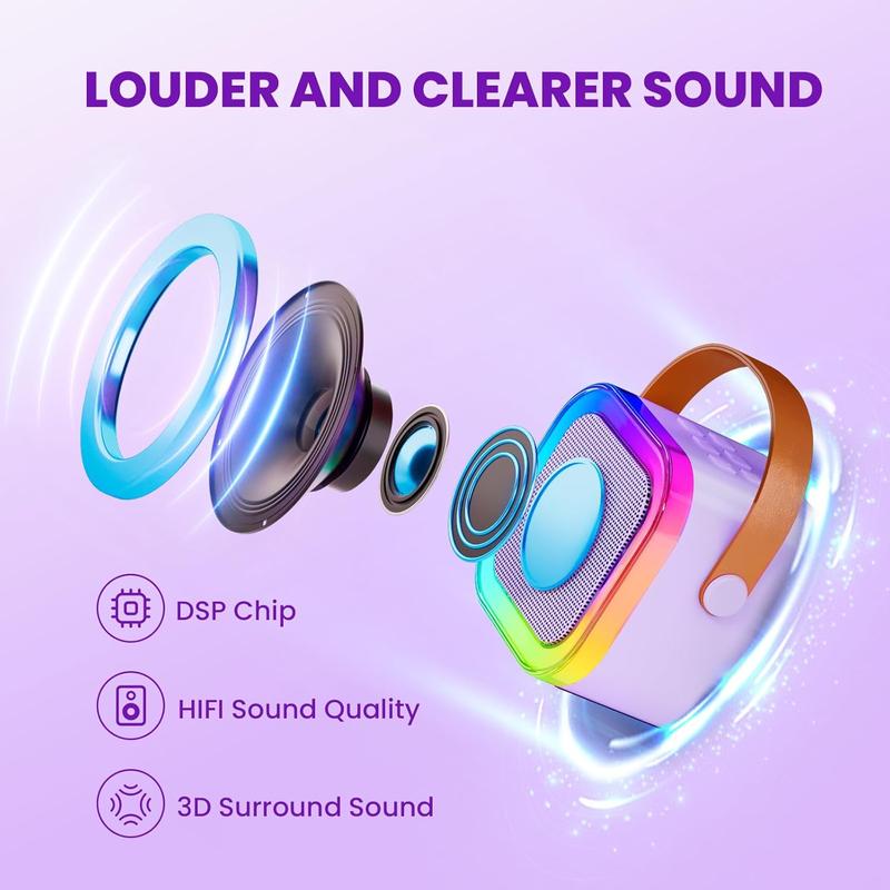 Mini Karaoke Machine for Kids, Christmas Birthday Gifts for Girls Boys Toy 4, 5, 6, 7, 8, 9, 10, 12+, Portable Bluetooth Speaker with 2 Wireless Mics, Karafun Premium Songs for All Ages(Purple)