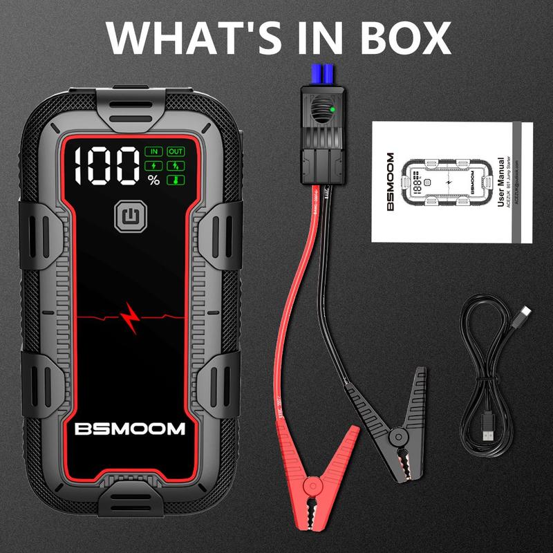 Car Jump Starter, 3000A-5000A Peak 12V Auto Boost Battery Charger Jumper Box, Rapid Charger Smart Jumper with LED Screen, Multi-functional Auto Repair Tool