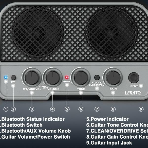 LEKATO Guitar Amplifier 5W Mini Bluetooth JA02-II Portable Rechargeable Electric Bass Amp Home Boy Girl Mother Father Gift