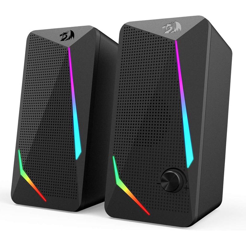 GS510 RGB Desktop Speakers, 2.0  PC Computer Speaker with 4 Colorful LED Backlight Modes, Enhanced Bass and Easy-Access Volume Control, USB  w  3.5mm