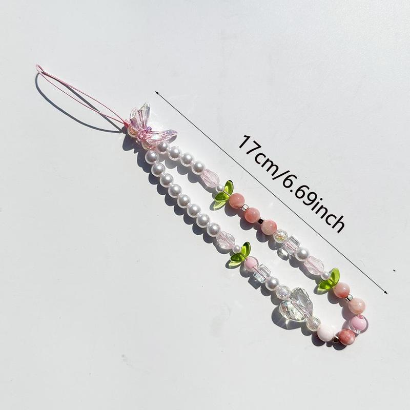 Cute Phone Chain, Flower Decor Phone Lanyard, Beaded Phone Strap for Women & Girls