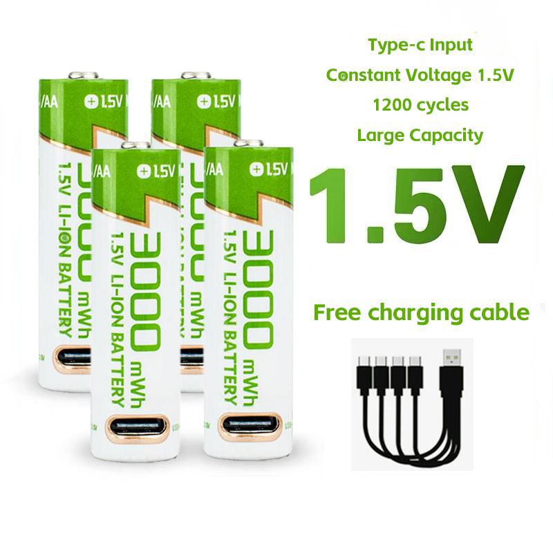 VibeCell  AA AAA Type-C Rechargeable Li-ionBatteries, 1.5V Lithium with Fast 2-Hour Charging.for Toys, Remote Controls, Mouse, Voice Recorder,Electric Toothbrush, Calculator, Toy Cars, GameControllers, Alarm Clocks Cable  Smartphone Electronic Charger