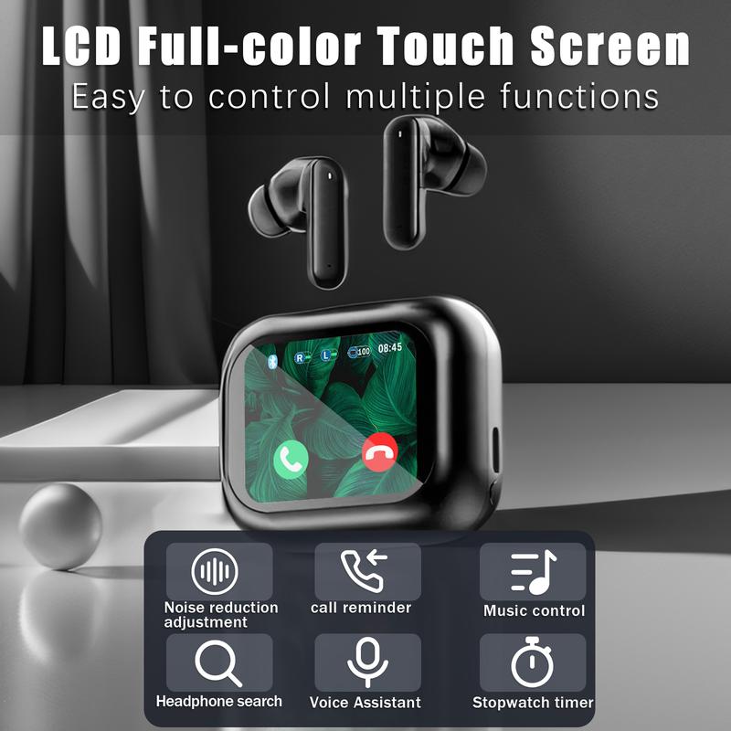 Bluetooth In-Ear Touch Screen Headphones with free noise-canceling earplugs, Full Color Display, Noise Cancelling Bluetooth Headphones, In-Ear Headphones for iPhone and iPod Sports Fitness Running Music Lovers  Christmas Gifts Blackfriaday Sale