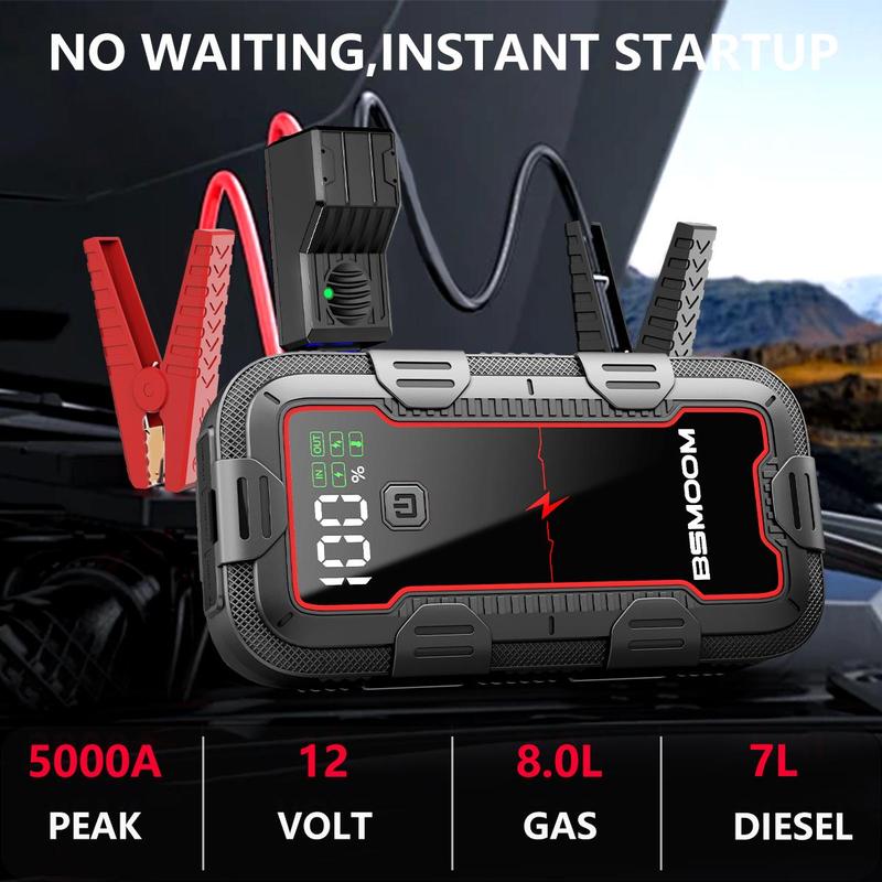 Car Jump Starter, 3000A-5000A Peak 12V Auto Boost Battery Charger Jumper Box, Rapid Charger Smart Jumper with LED Screen, Multi-functional Auto Repair Tool