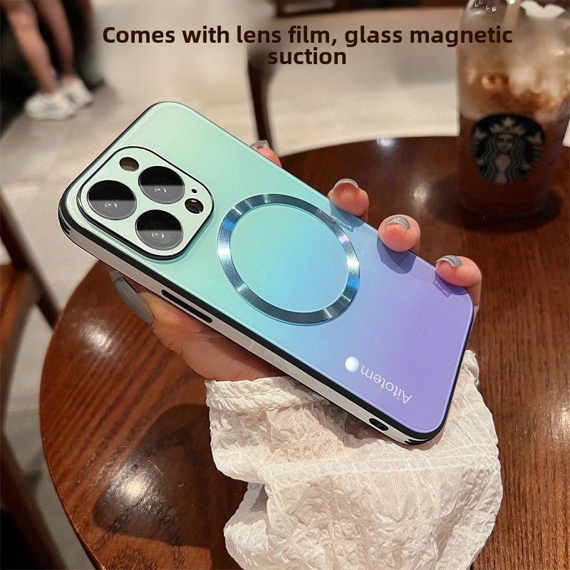 Gradient Magnetic Mobile Phone Shell for iP Drop-Resistant Tempered Glass Comes with Lens Protector Accessories Smartphone Accessories Smartphone magnetic case