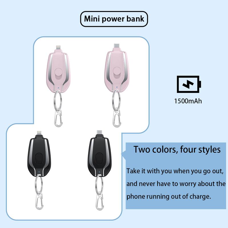 Portable Keychain Charger For 1500mAh USB C Emergency Pod Ultra-Compact External Power BanK, Emergency Charging Treasure; Small Portable Portable Power Supply For Devices With Type-C Interfaces,For iphone and type-c.