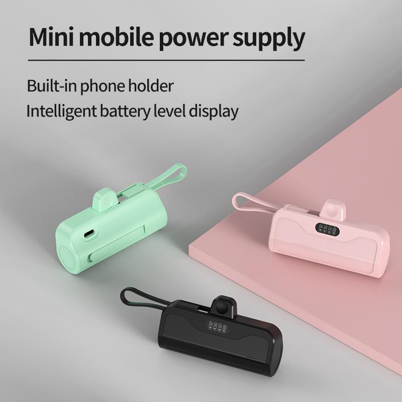 Portable Mini Power Bank, 5000mAh Cute Mini Power Bank with Built-in Cable, Lightweight Portable Charger Compatible with iPhone Samsung Xiaomi Huawei