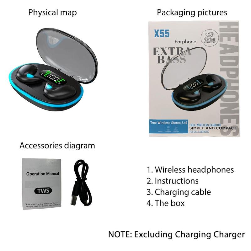 In-ear Design Wireless Earphone, Noise Cancelling BT Headphone with Power Display Charging Case, Sleeping Earbuds for Running, Exercising, Gaming Sports