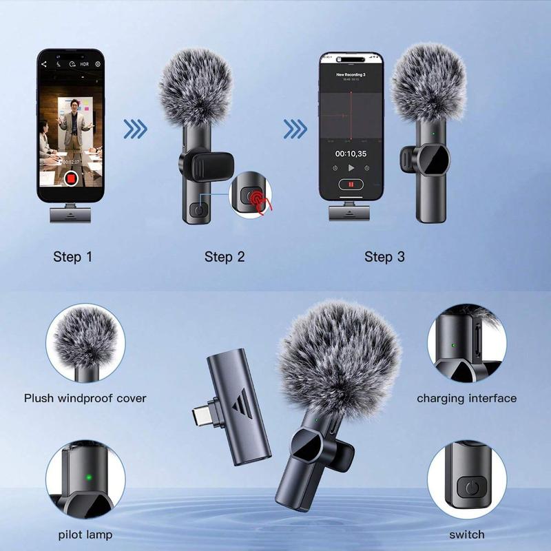 Long Battery Life Wireless Microphone, Rechargeable Wireless Microphone, Omnidirectional Condenser Recording Microphone for Interview Vlogging Video Podcasts