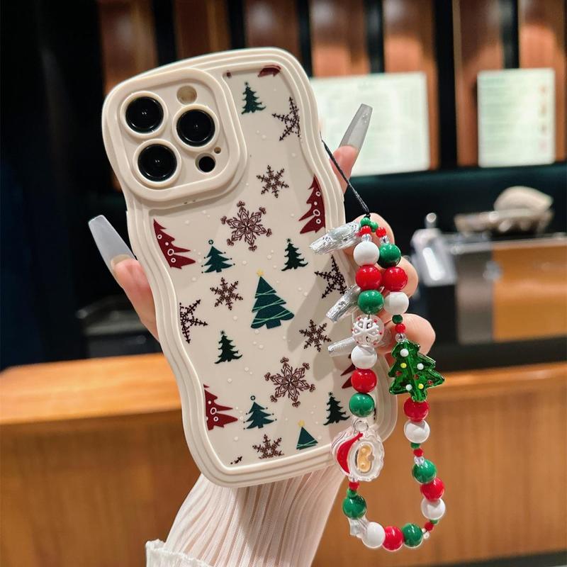 Christmas Tree Pattern Phone Case with Lanyard, Decorative Phone Protective Cover, Phone Accessories Compatible with iPhone 11 12 13 14 15 16 Pro Max