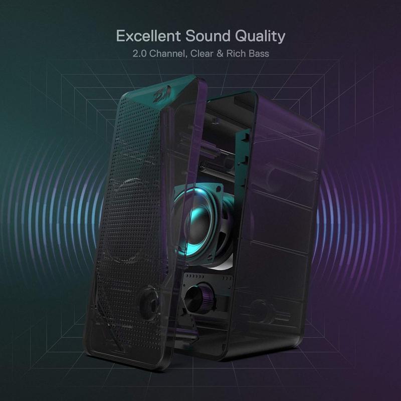 GS510 RGB Desktop Speakers, 2.0  PC Computer Speaker with 4 Colorful LED Backlight Modes, Enhanced Bass and Easy-Access Volume Control, USB  w  3.5mm