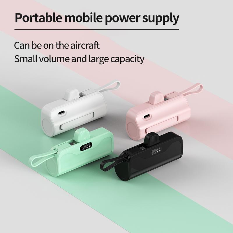 Portable Mini Power Bank, 5000mAh Cute Mini Power Bank with Built-in Cable, Lightweight Portable Charger Compatible with iPhone Samsung Xiaomi Huawei