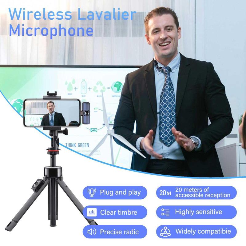 Wireless Lavalier Microphones, Rechargeable Lapel Mic, Professional Microphone for iPhone Type-C Phones, Omnidirectional Condenser Recording Microphone for Video Recording