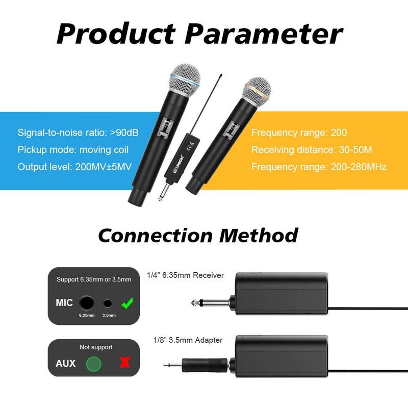 Wireless Microphone, Handheld Microphone with Receiver, Portable Microphone for Singing, Karaoke, Party, Church