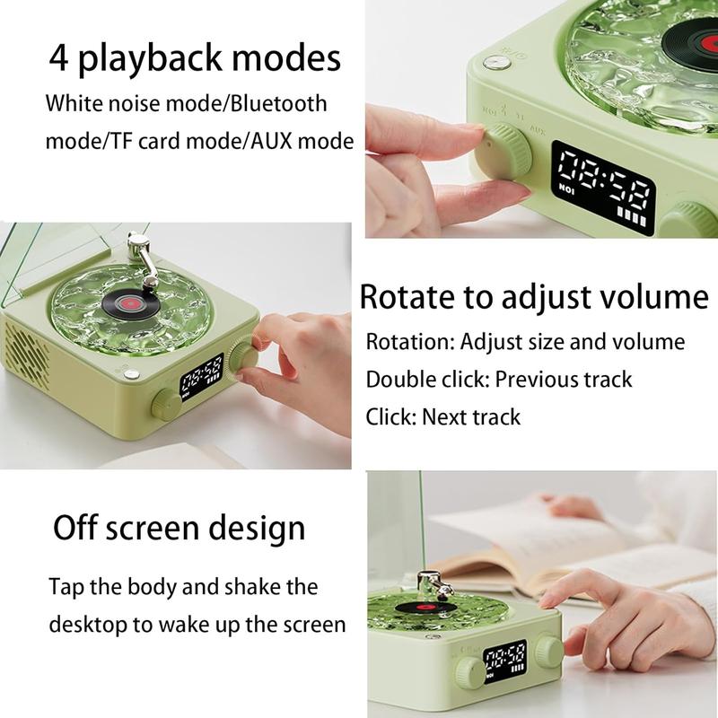 The Waves Vinyl Player, New Romantic Waves Vintage Vinyl Record Player Bluetooth Speaker, Bluetooth Vinyl Record Player Waves, Wireless Portable Waves Retro Vinyl Record Player (Green)