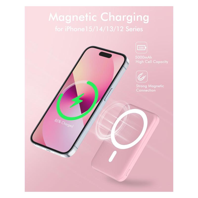 Ultra-thin Podoru for MagSafe Battery Pack, 5000mAh Magnetic Power Bank Fast Charging Wireless Portable Charger for iPhone 16 15 14 13 12  All Series