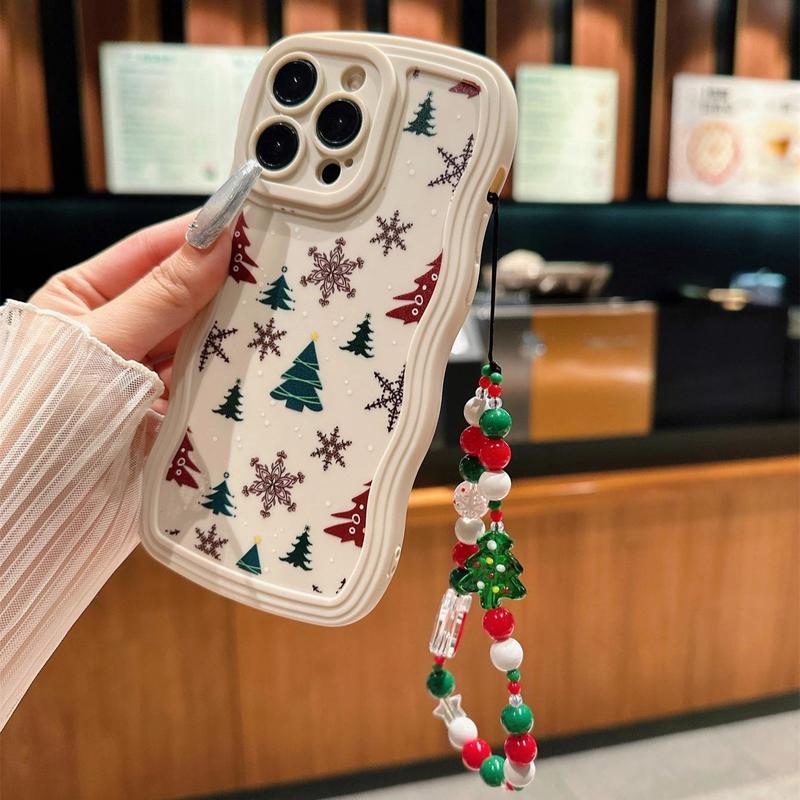 Christmas Tree Pattern Phone Case with Lanyard, Decorative Phone Protective Cover, Phone Accessories Compatible with iPhone 11 12 13 14 15 16 Pro Max