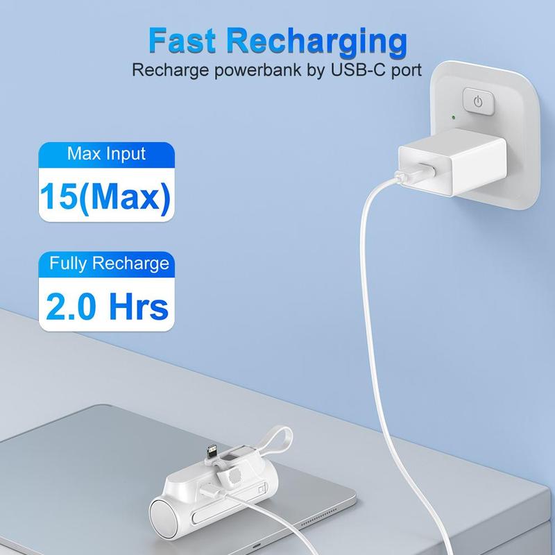 8000mAh Power Bank with Built-in Cable & Holder, Mini Lightweight Mobile Charger, Compatible with iPhone, Galaxy, iPad & Other Electronic Products