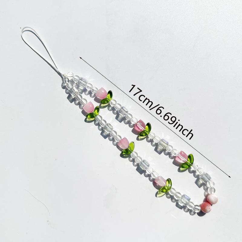 Cute Phone Chain, Flower Decor Phone Lanyard, Beaded Phone Strap for Women & Girls