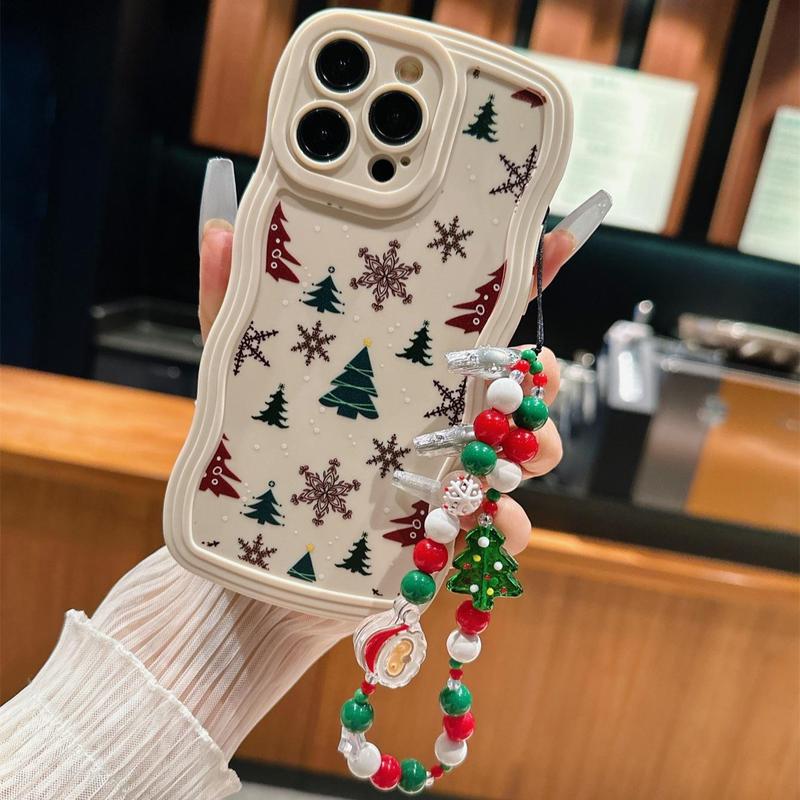 Christmas Tree Pattern Phone Case with Lanyard, Decorative Phone Protective Cover, Phone Accessories Compatible with iPhone 11 12 13 14 15 16 Pro Max