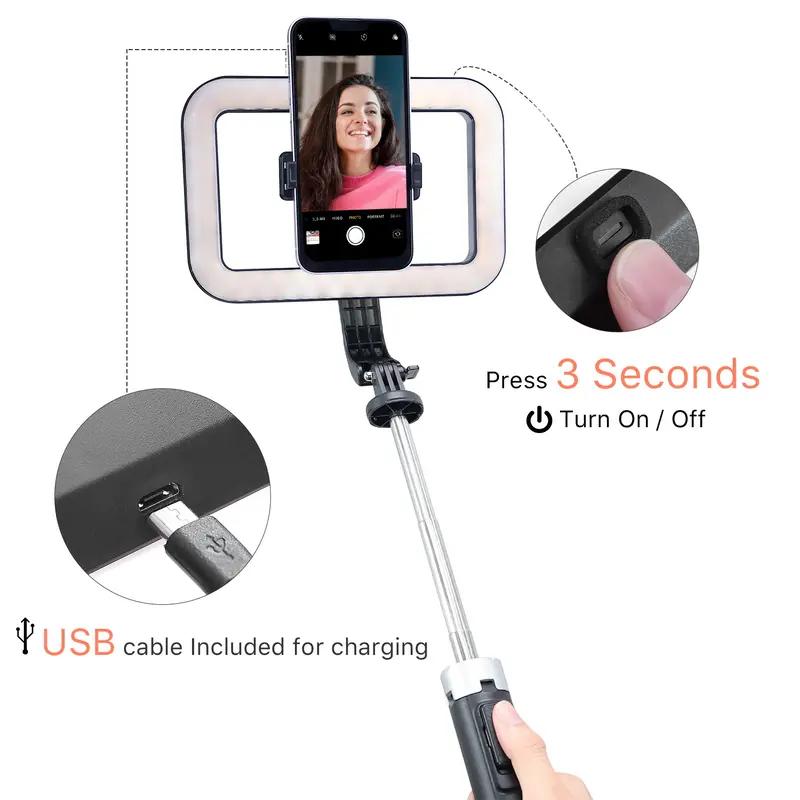 Selfie Stick SpotLight Tripod Stand with Dimmable 8