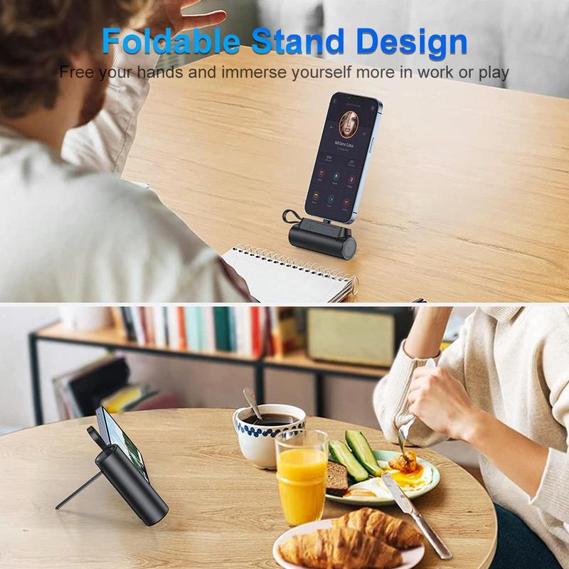 8000mAh Power Bank with Built-in Cable & Holder, Mini Lightweight Mobile Charger, Compatible with iPhone, Galaxy, iPad & Other Electronic Products