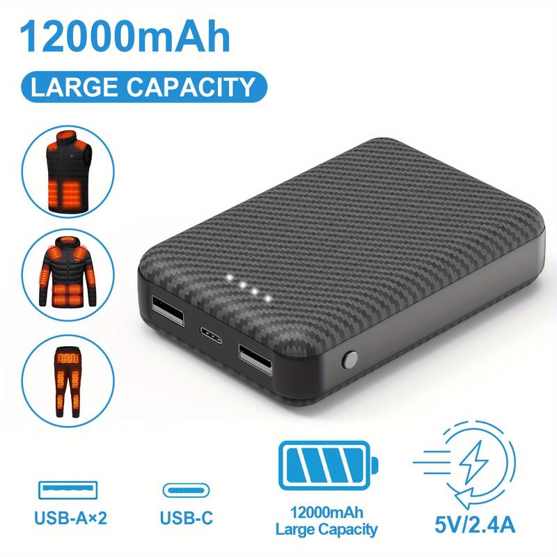 12000mah Battery Pack for Heating Vest-5V 2A Power Bank for Heating Jacket and Heating Hoodie, USB C Portable Battery Charger, Power Bank Compatible with iPhone,iPad, Samsung Tablet, Etc