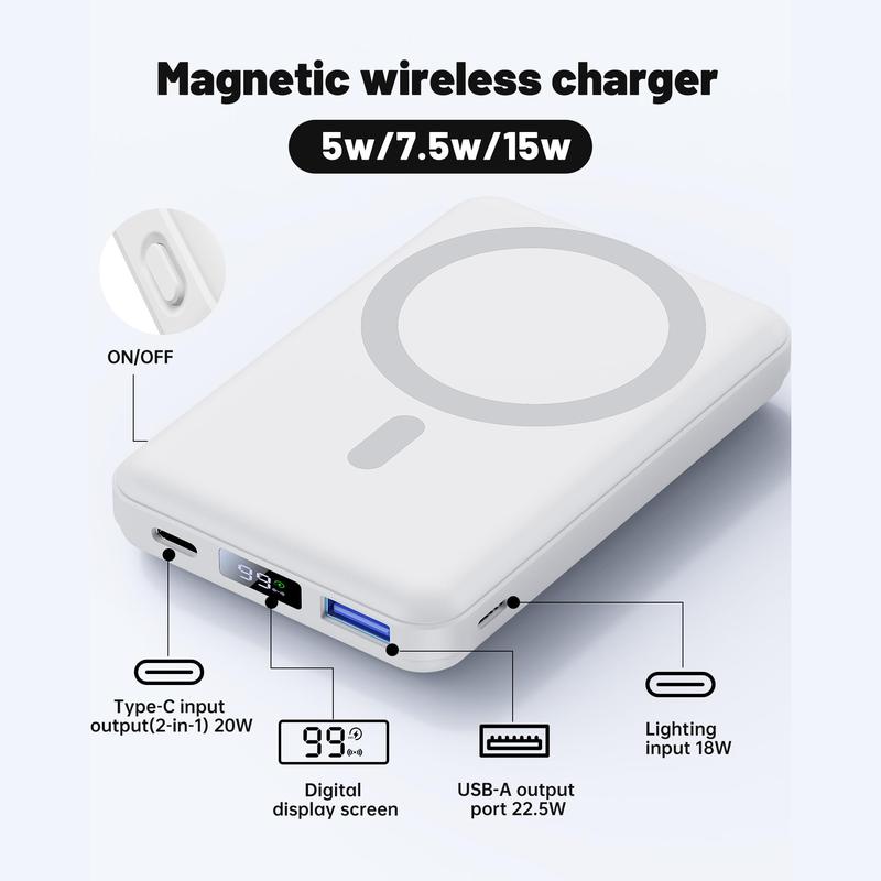 10000mAh Magnetic Wireless Power Bank with Phone Holder, 22.5W PD Fast Charging Magsafe Portable Charger, Magsafe Power Bank for for iPhone 15 14 13 Pro Mini Pro Max portable power magnetic power