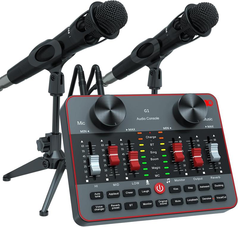 Podcast Equipment Bundle for 2 Mic Tiktok Video Content Creator Kit, Audio Interface DJ Mixer Sound Card Board Condenser Microphone for Studio Smartphone PC Laptop Broadcast Recording Live Stream