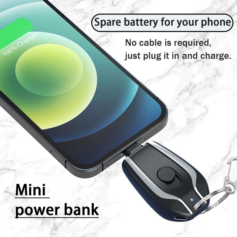 Portable Keychain Charger For 1500mAh USB C Emergency Pod Ultra-Compact External Power BanK, Emergency Charging Treasure; Small Portable Portable Power Supply For Devices With Type-C Interfaces,For iphone and type-c.