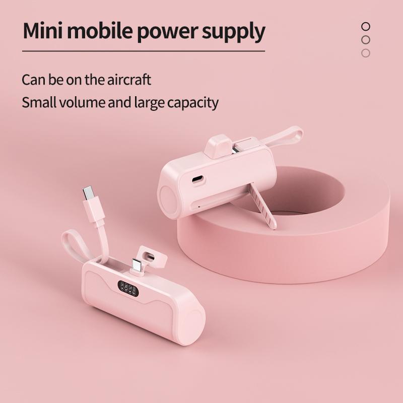 Portable Mini Power Bank, 5000mAh Cute Mini Power Bank with Built-in Cable, Lightweight Portable Charger Compatible with iPhone Samsung Xiaomi Huawei