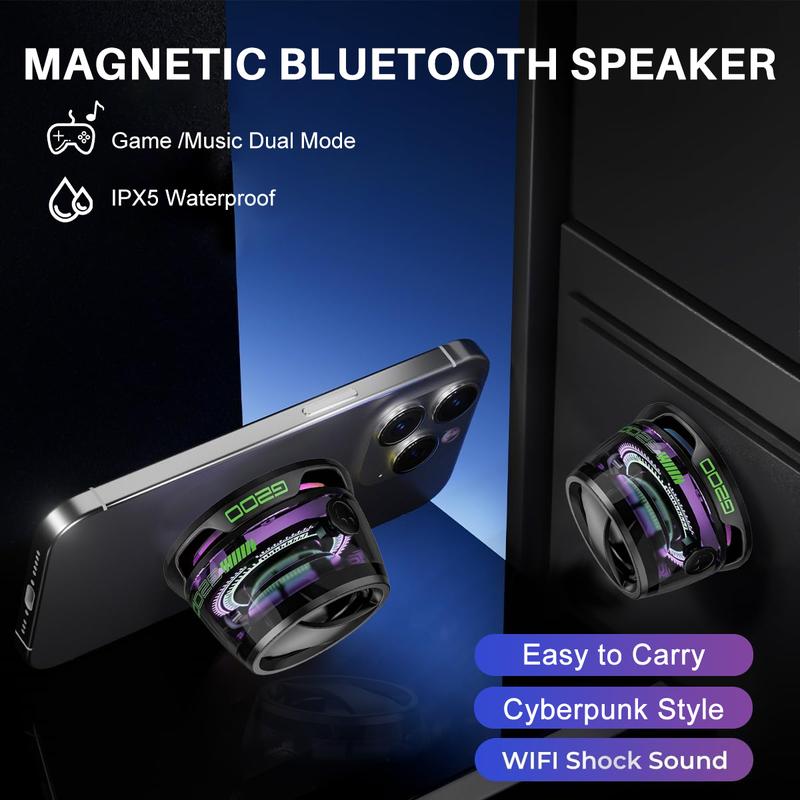 2024 Magnetic Mini Bluetooth Speaker, G200 5W mini Speaker Wireless with Bluetooth 5.3, RGB Light, Game Mode, 7H Playtime, Portable Phone Stand for iPhone, Travel, Golf Car,for Hiking Camping,Thanksgiving Day,Christmas New Year Gift