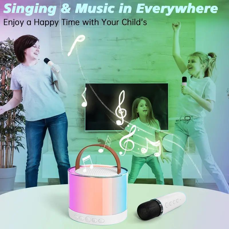 Portable Wireless Microphone & Speaker, USB Rechargeable Mini Karaoke Machine with 2 Wireless Microphones, Bluetooth-compatible Microphones for Home