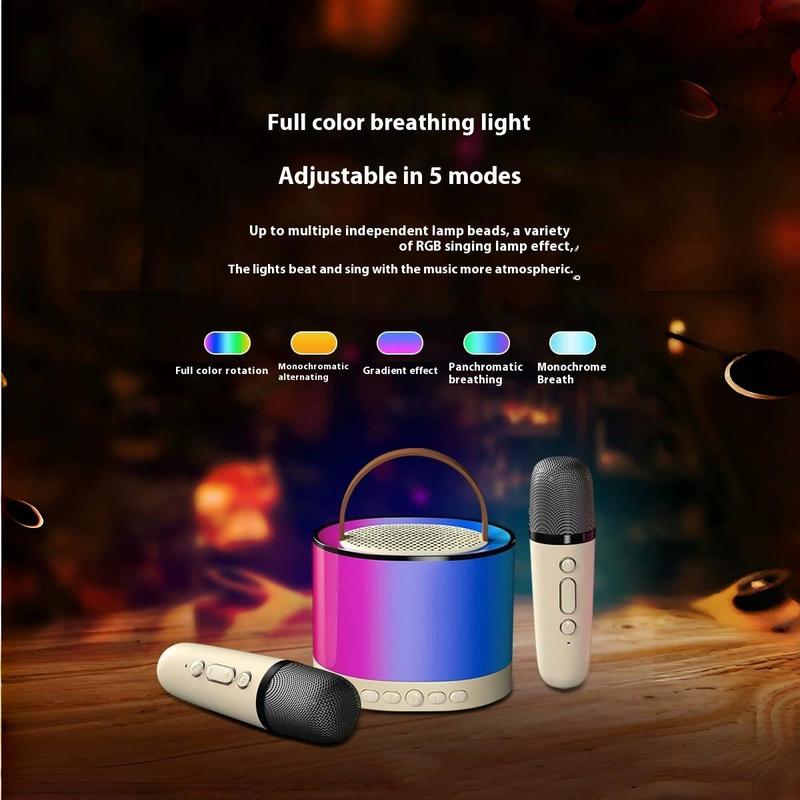 Portable Wireless Microphone & Speaker, USB Rechargeable Mini Karaoke Machine with 2 Wireless Microphones, Bluetooth-compatible Microphones for Home