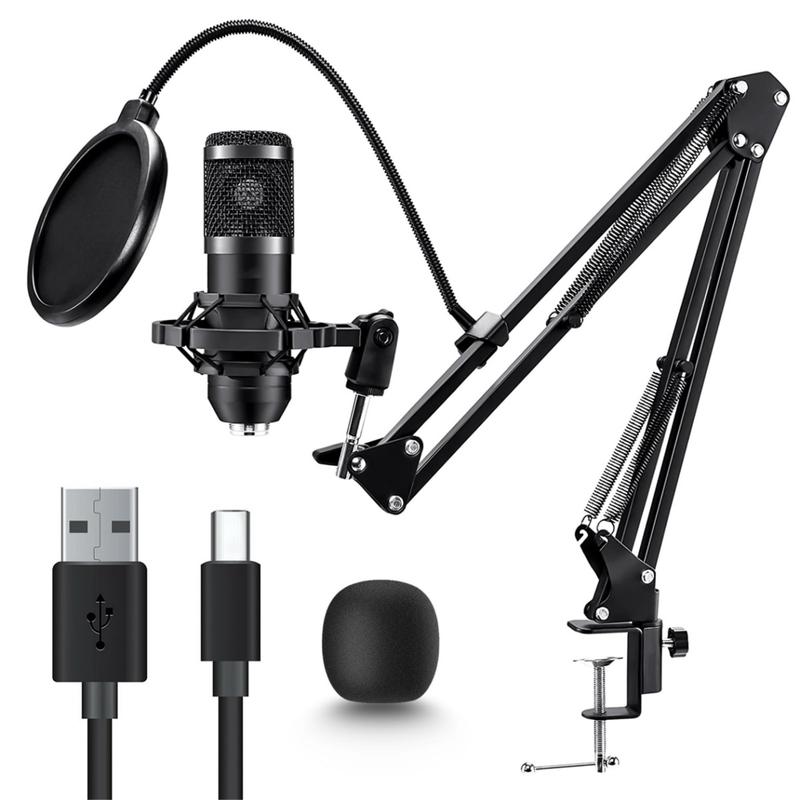 USB Microphone, Professional 192kHz 24Bit Plug & Play PC Computer Condenser Cardioid Mic Kit with Sound Advanced Chipset, for Streaming, Podcast, Studio Recording and Games Audio Smartphone