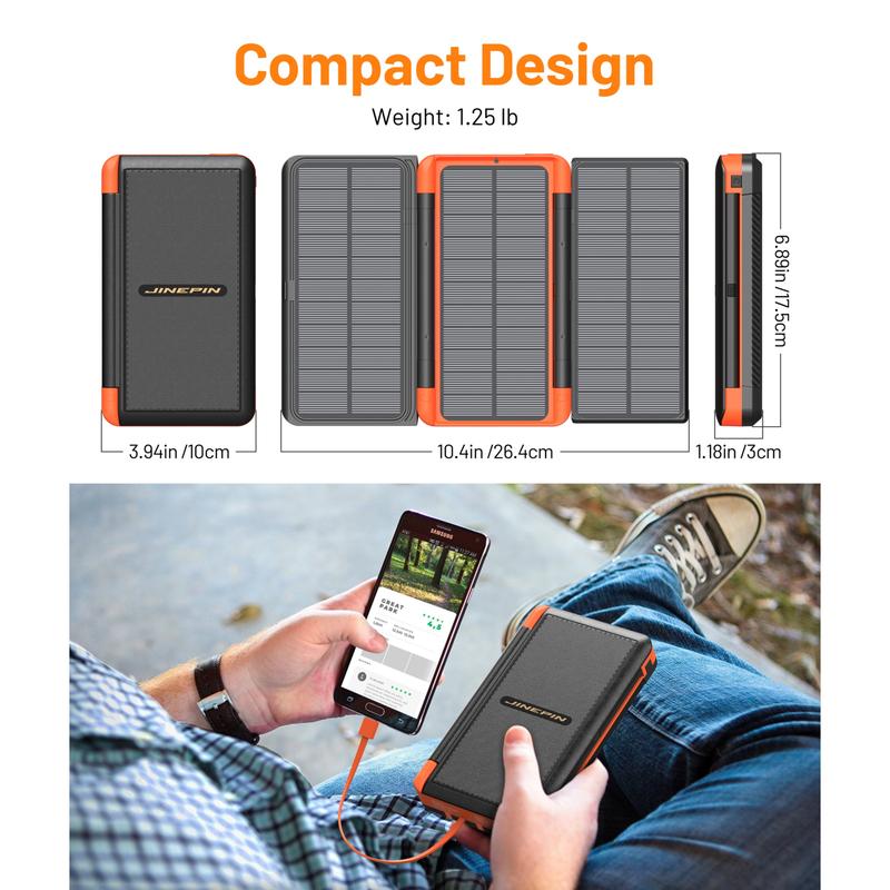 46800mAh Solar Charger Power Bank Built in 4 Cables 3 Foldable Solar Panels, PD20W Fast Charging Portable Charger, LED Display Powerbank USB C in Output, External Battery Pack with SOS Camping Light