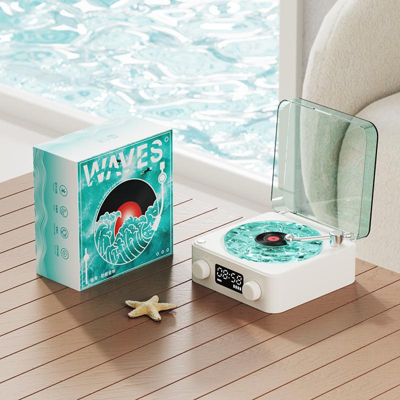 The Waves Vinyl Player, New Romantic Waves Vintage Vinyl Record Player Bluetooth Speaker, Bluetooth Vinyl Record Player Waves, Wireless Portable Waves Retro Vinyl Record Player (Green)